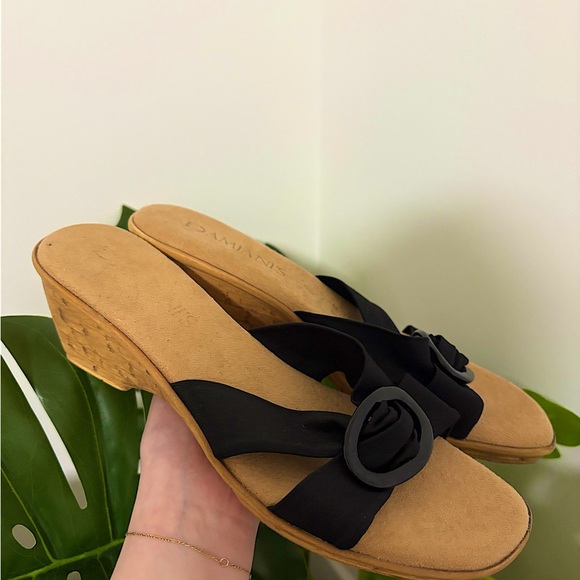 Italian Shoemakers Damiani’s Wedge Black Sandals in Sadie Made in Italy Size 9.5 - Picture 1 of 8